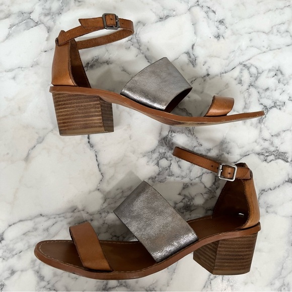 Madewell Brown Silver Leather Warren Boardwalk Sandals Block Heel Size 7.5 - Picture 5 of 9